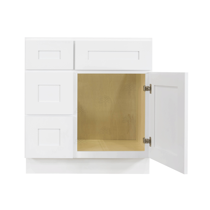 Lancaster Shaker White Vanity Sink Base Cabinet 1 Dummy Drawer 1 Door Leftside