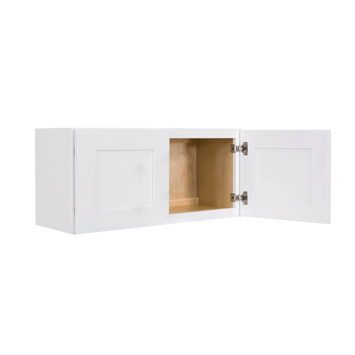 Lancaster Shaker White Wall Cabinet 2 Doors No Shelf 24inch Depth
