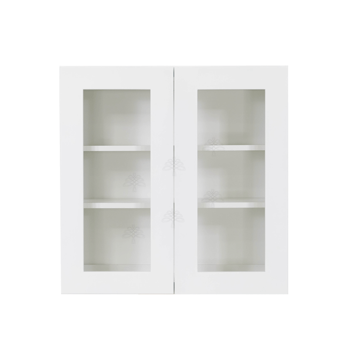 Lancaster Shaker White Wall Mullion Door Cabinet 2 Door 2 Adjustable Shelves Glass not Included