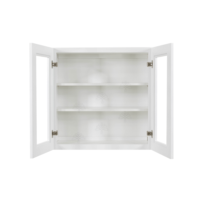 Lancaster Shaker White Wall Mullion Door Cabinet 2 Door 2 Adjustable Shelves Glass not Included