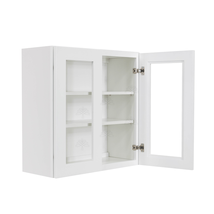Lancaster Shaker White Wall Mullion Door Cabinet 2 Door 2 Adjustable Shelves Glass not Included