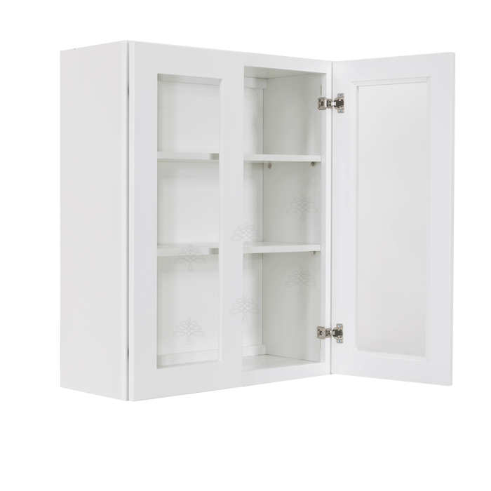 Lancaster Shaker White Wall Mullion Door Cabinet 2 Doors 2 Adjustable Shelves Glass not Included