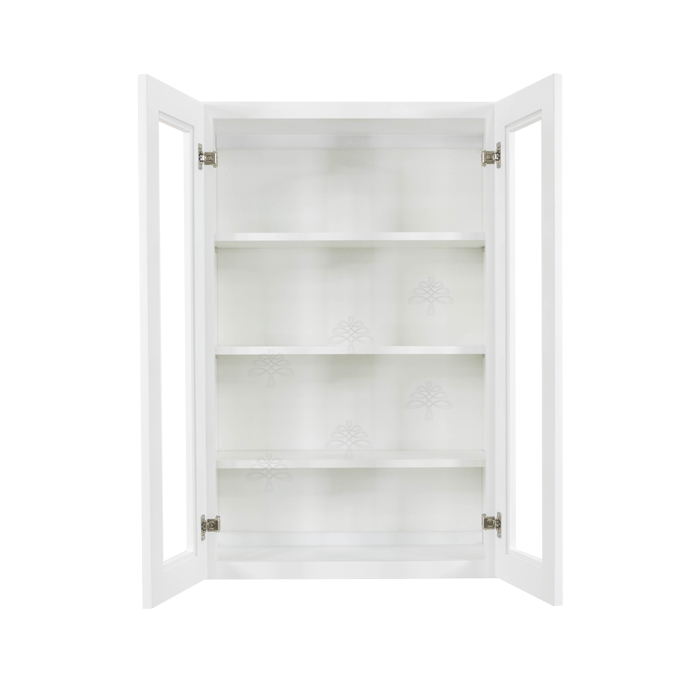 Lancaster Shaker White Wall Mullion Door Cabinet 2 Doors 3 Adjustable Shelves Glass not Included