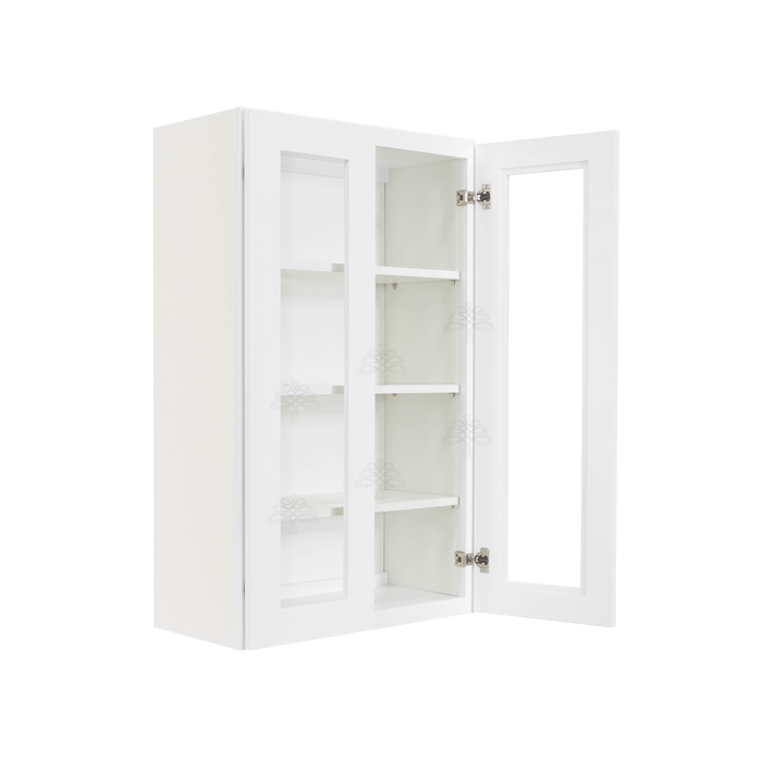 Lancaster Shaker White Wall Mullion Door Cabinet 2 Doors 3 Adjustable Shelves Glass not Included