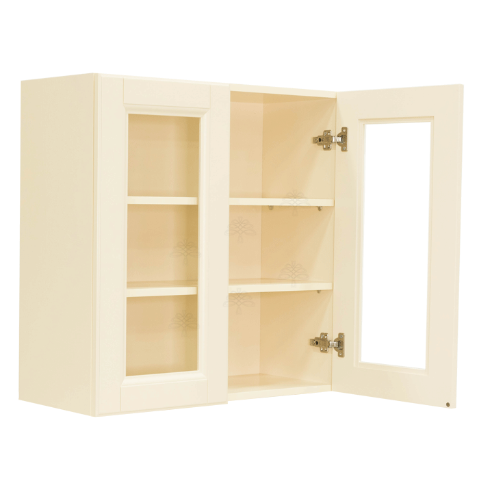 Oxford Wall Mullion Door Cabinet 2 Doors 2 Adjustable Shelves 30 Inch Height Glass Not Included
