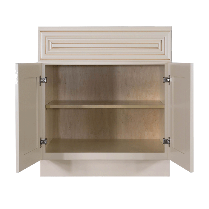 Princeton Creamy White Glazed Base Cabinet 1 Drawer 2 Doors 1 Adjustable Shelf