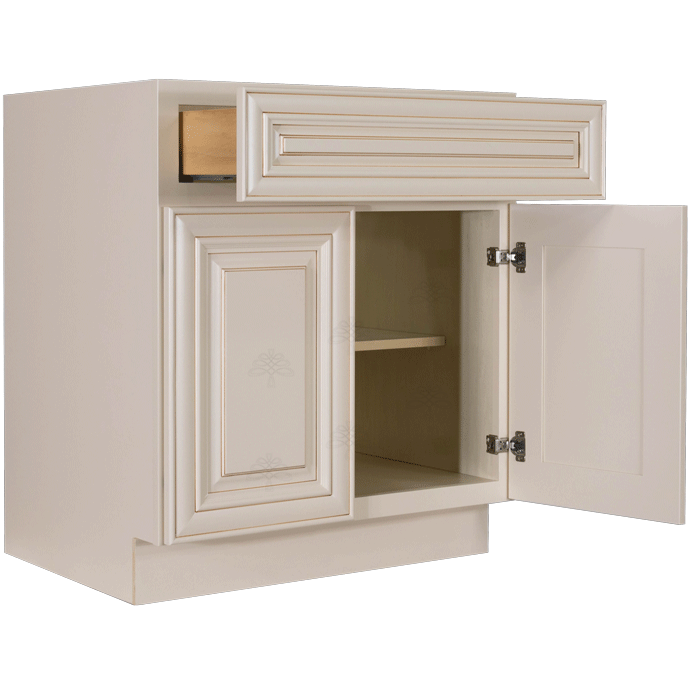 Princeton Creamy White Glazed Base Cabinet 1 Drawer 2 Doors 1 Adjustable Shelf