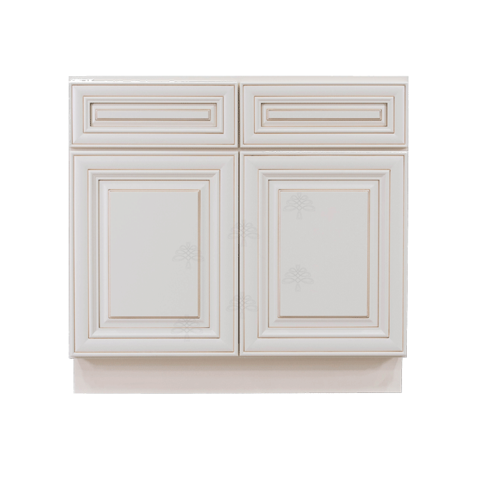 Princeton Creamy White Glazed Base Cabinet 2 Drawers 2 Doors 1 Adjustable Shelf