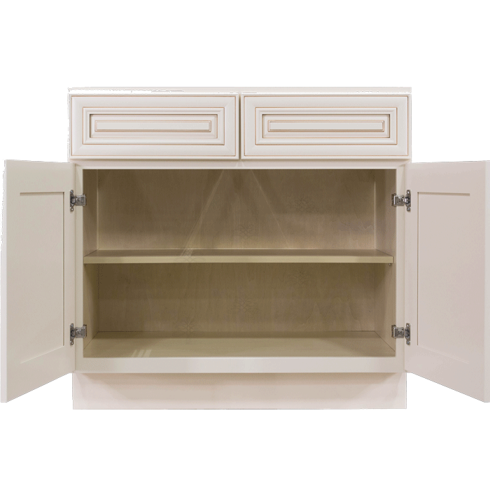 Princeton Creamy White Glazed Base Cabinet 2 Drawers 2 Doors 1 Adjustable Shelf