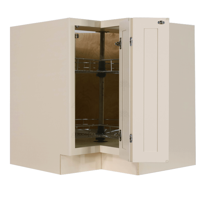 Princeton Creamy White Glazed Lazy Susan Base Cabinet 2 Full Height Folding Doors