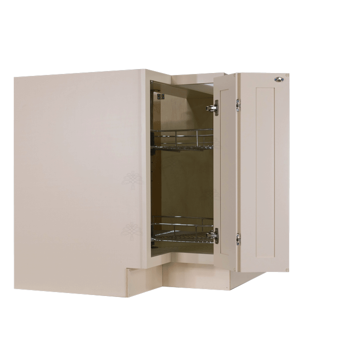 Princeton Creamy White Glazed Lazy Susan Base Cabinet 2 Full Height Folding Doors