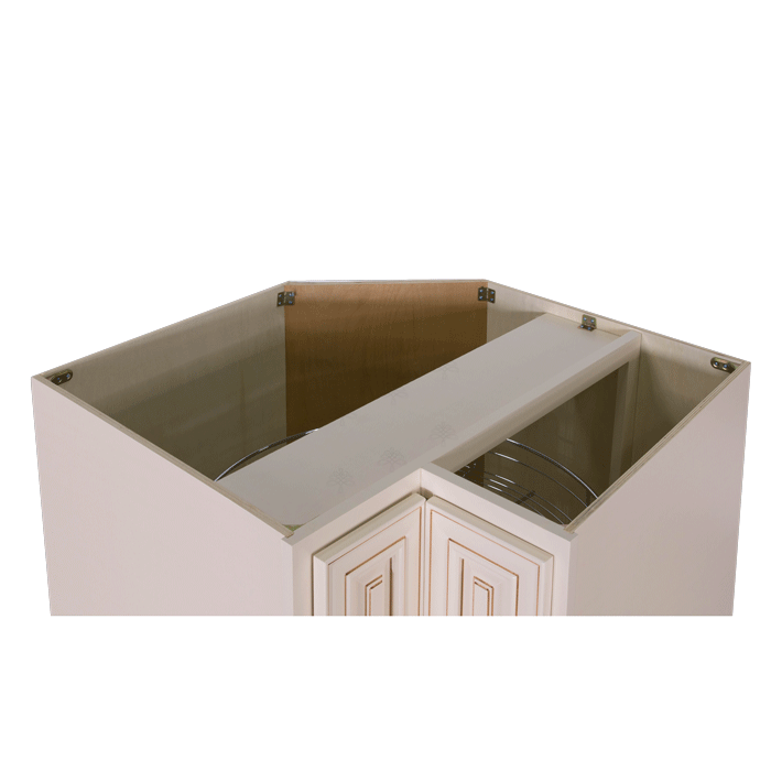 Princeton Creamy White Glazed Lazy Susan Base Cabinet 2 Full Height Folding Doors