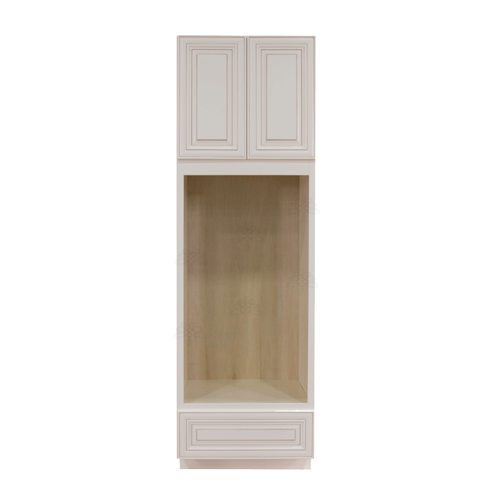 Princeton Creamy White Glazed Tall Double Oven Cabinet 2 Upper Doors and 1 Lower Drawer