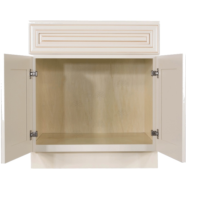 Princeton Creamy White Glazed Sink Base Cabinet 1 Dummy Drawer 2 Doors