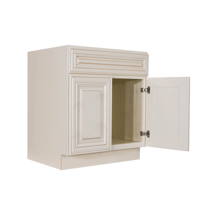 Princeton Creamy White Glazed Sink Base Cabinet 1 Dummy Drawer 2 Doors