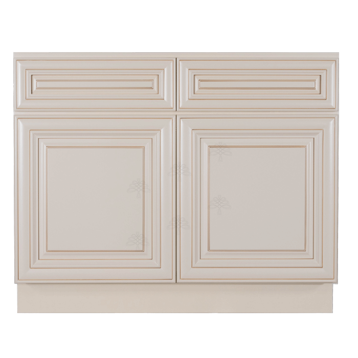 Princeton Creamy White Glazed Sink Base Cabinet 2 Dummy Drawer 2 Doors