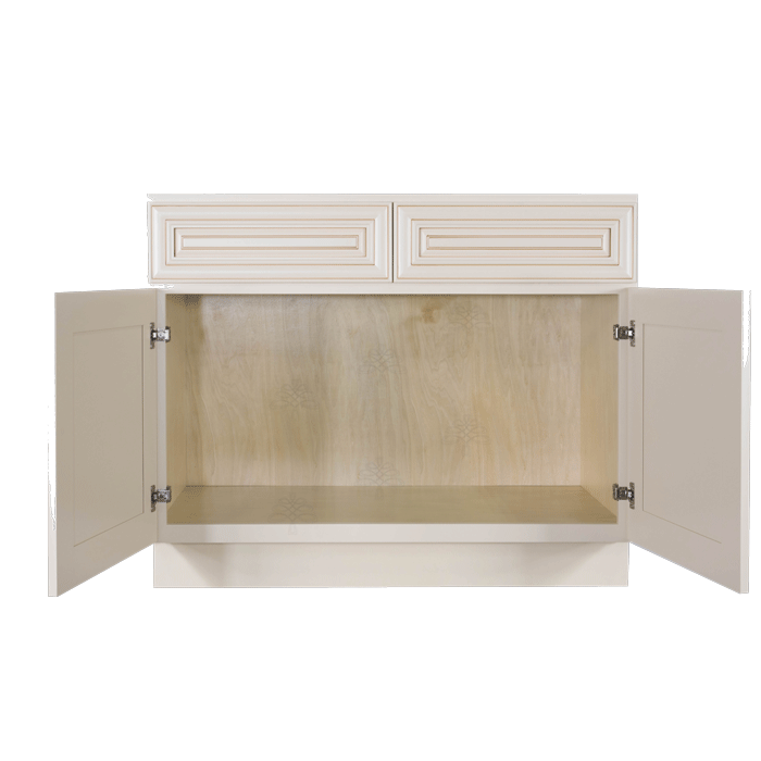 Princeton Creamy White Glazed Sink Base Cabinet 2 Dummy Drawer 2 Doors