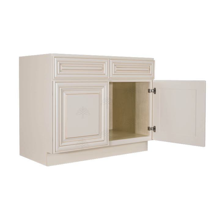 Princeton Creamy White Glazed Sink Base Cabinet 2 Dummy Drawer 2 Doors