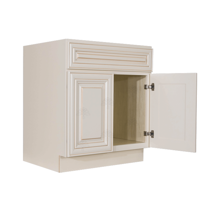 Princeton Creamy White Glazed Vanity Sink Base Cabinet 1 Dummy Drawer 2 Doors