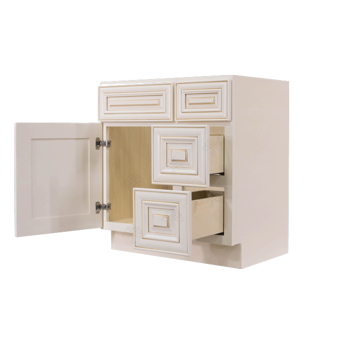 Princeton Creamy White Glazed Vanity Sink Base Cabinet 1 Dummy Drawer 1 Door (Right)