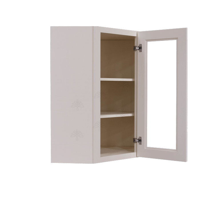 Princeton Creamy White Glazed Wall Diagonal Mullion Door Cabinet 1 Door 2 Adjustable Shelves Glass not Included
