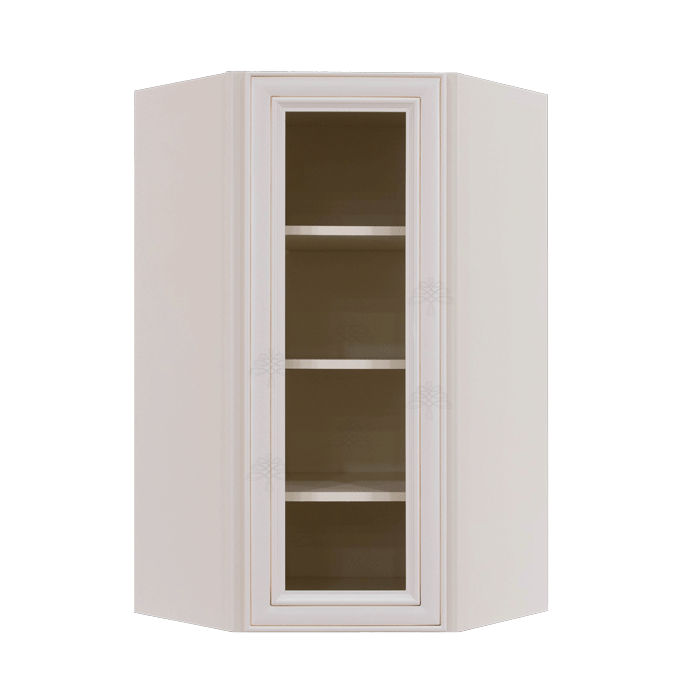 Princeton Creamy White Glazed Wall Diagonal Mullion Door Cabinet 1 Door 3 Adjustable Shelves Glass not Included