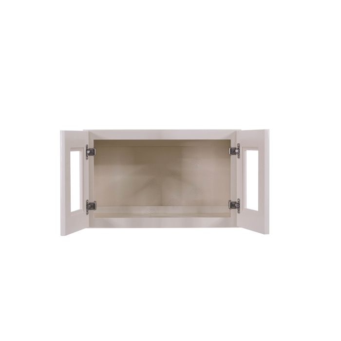 Princeton Creamy White Glazed Wall Mullion Door Cabinet 2 Doors No Shelves Glass not inclued