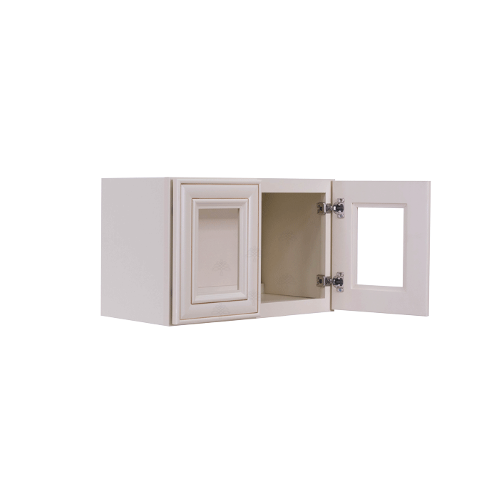 Princeton Creamy White Glazed Wall Mullion Door Cabinet 2 Doors No Shelves Glass not inclued