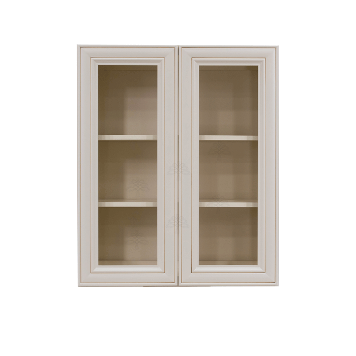 Princeton Creamy White Glazed Wall Mullion Door Cabinet 2 Door 2 Adjustable Shelves Glass not Included