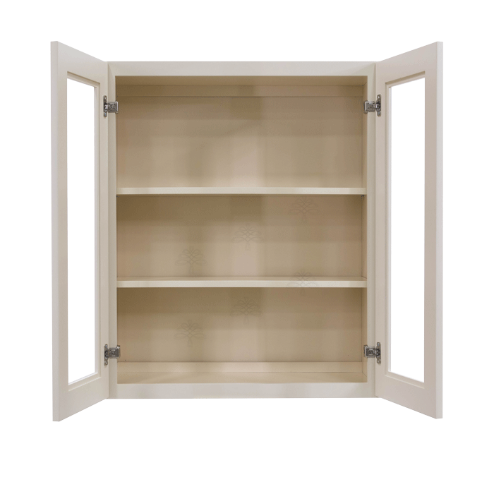Princeton Creamy White Glazed Wall Mullion Door Cabinet 2 Door 2 Adjustable Shelves Glass not Included