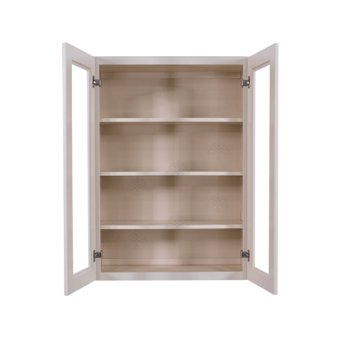 Princeton Creamy White Glazed Wall Mullion Door Cabinet 2 Doors 3 Adjustable Shelves Glass not Included