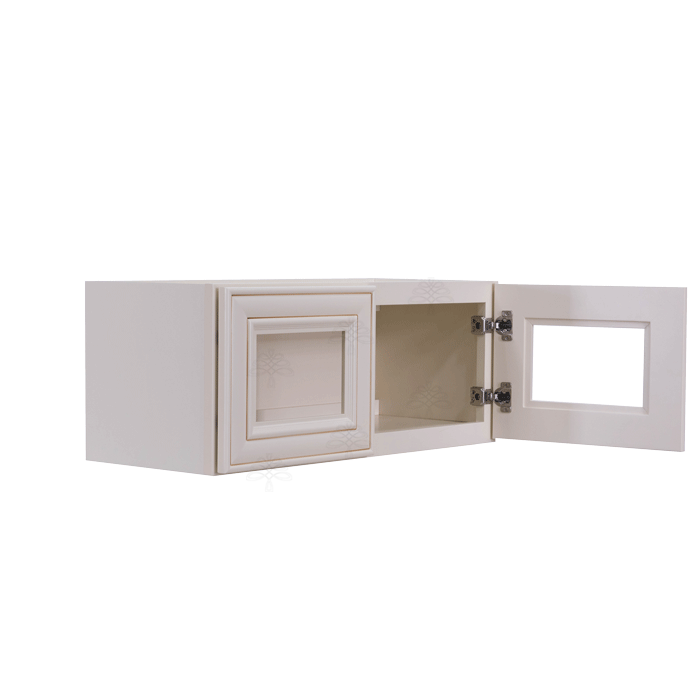 Princeton Creamy White Glazed Wall Mullion Door Cabinet 2 Doors No Shelf Glass Not Included