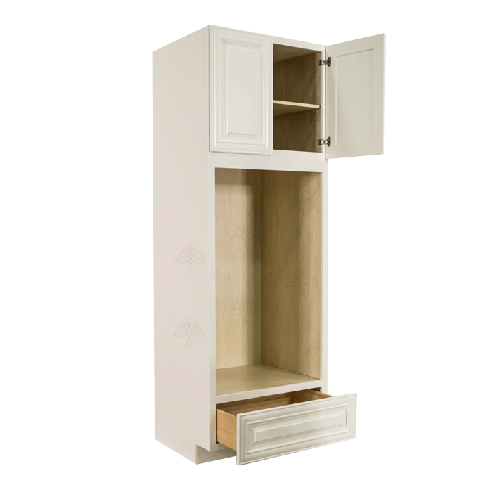 Princeton Off-white Tall Double Oven Cabinet 2 Upper Doors and 1 Lower Drawer