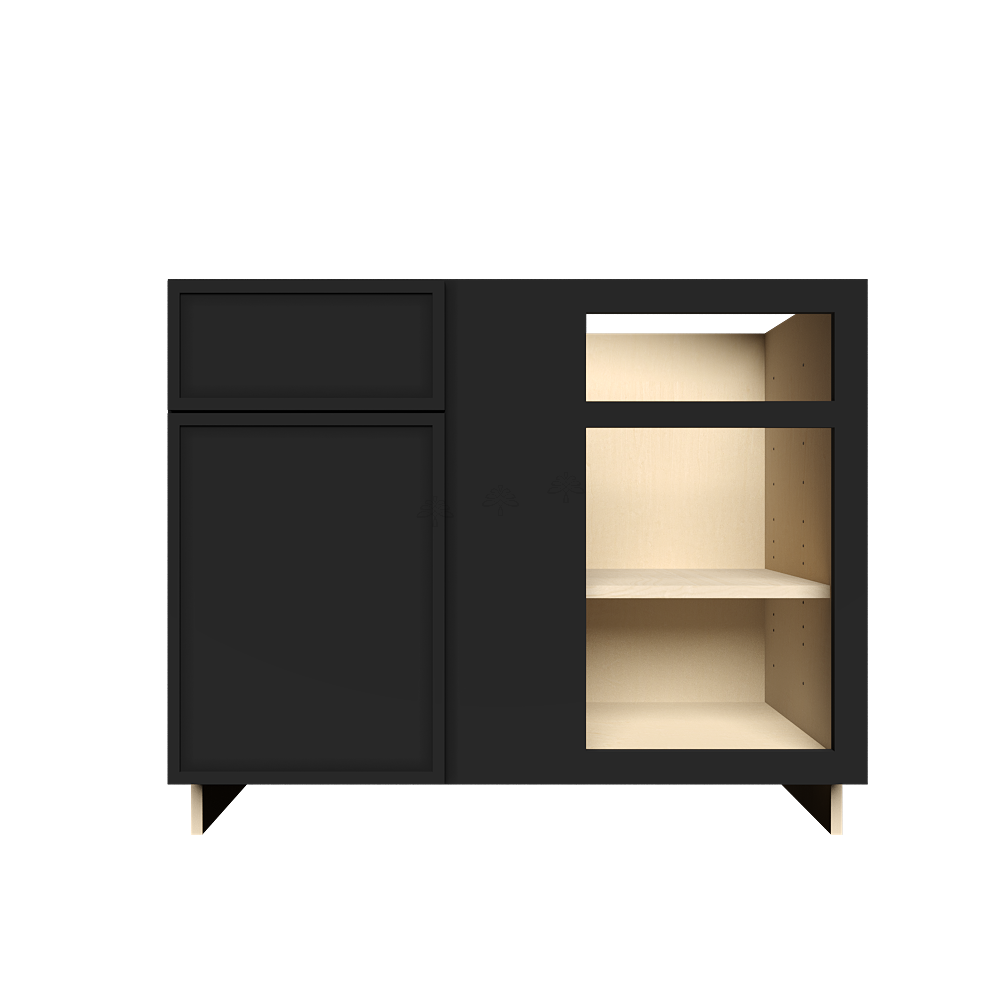 Urban Slim Black Painted Finish Blind Base Corner Cabinet with 1 Drawer 1 Door and 1 Shelf
