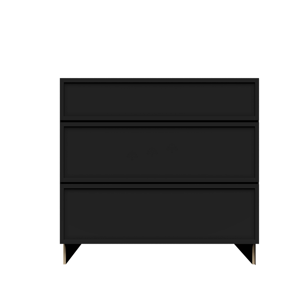 Urban Slim Black Painted Finish Drawer Base Cabinet with 3 Drawers