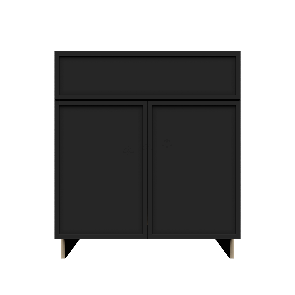 Urban Slim Black Painted Finish Sink Base Cabinet with 1 False Drawer and 2 Doors