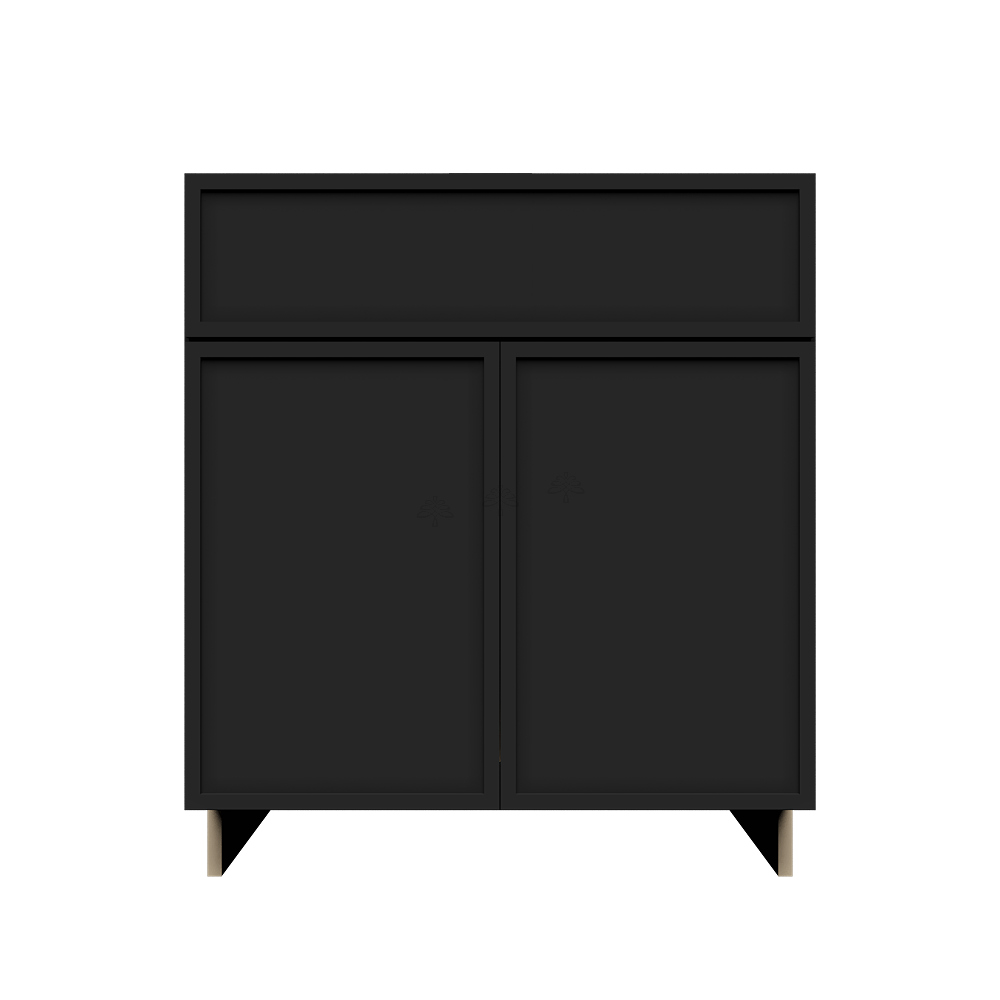 Urban Slim Black Painted Finish Sink Base Cabinet with 1 False Drawer and 2 Doors