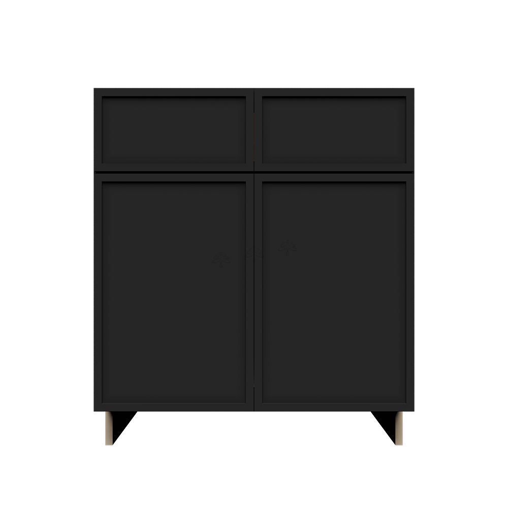 Urban Slim Black Painted Finish Sink Base Cabinet with 2 False Drawers and 2 Doors