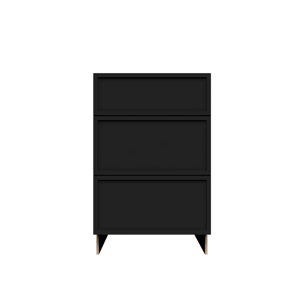 Urban Slim Black Painted Finish Tall Vanity Drawer Base Cabinet with 3 Drawers