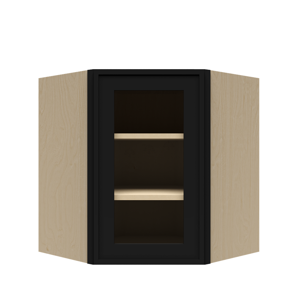 Urban Slim Black Painted Finish Wall Diagonal Mullion Door Cabinet  with 2 doors