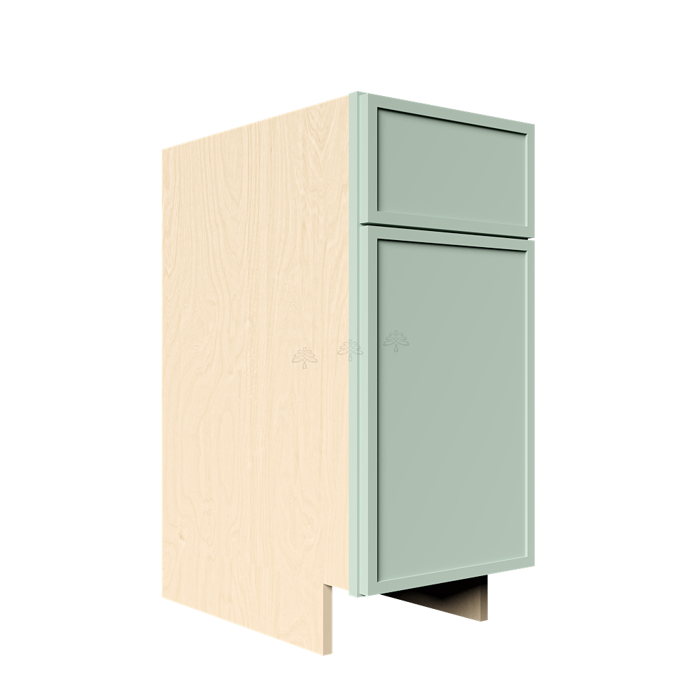 Urban Slim Minty Green Shaker Painted Finish Base Cabinet with 1 Drawer 1 Door and 1 Shelf