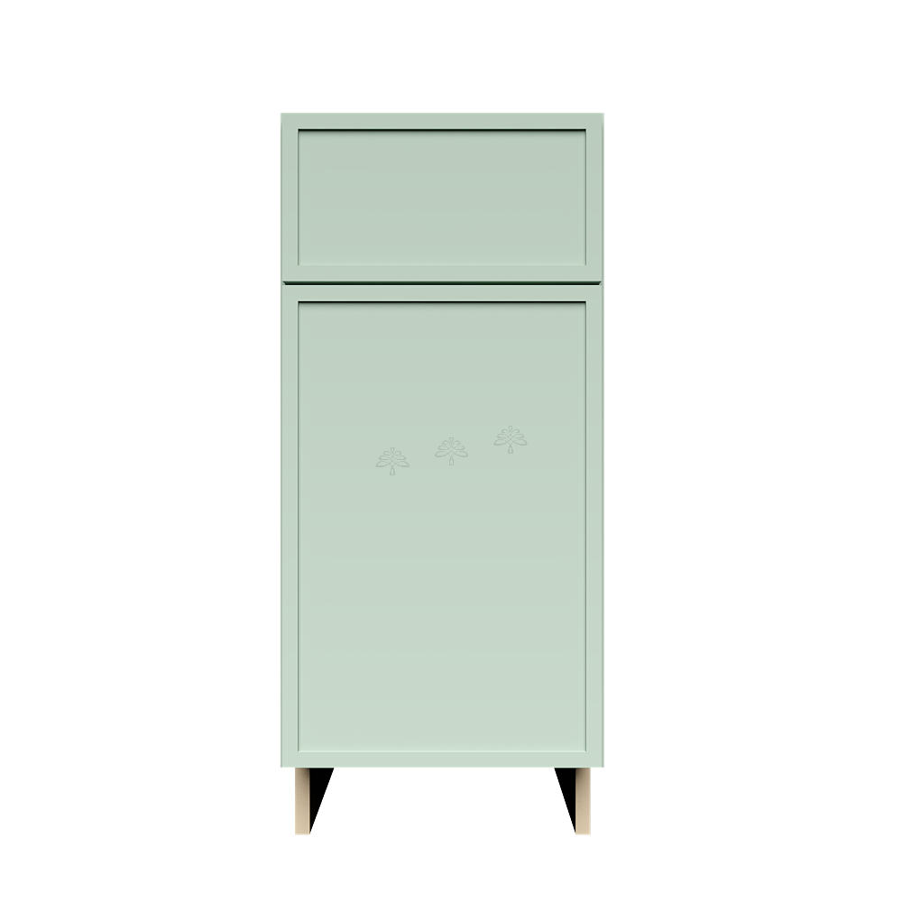 Urban Slim Minty Green Shaker Painted Finish Base Cabinet with 1 Drawer 1 Door and 1 Shelf