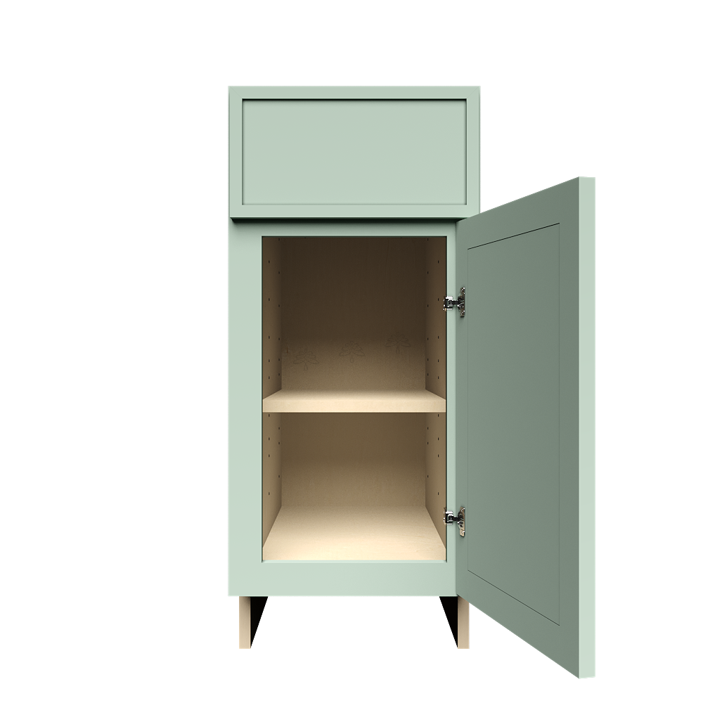 Urban Slim Minty Green Shaker Painted Finish Base Cabinet with 1 Drawer 1 Door and 1 Shelf