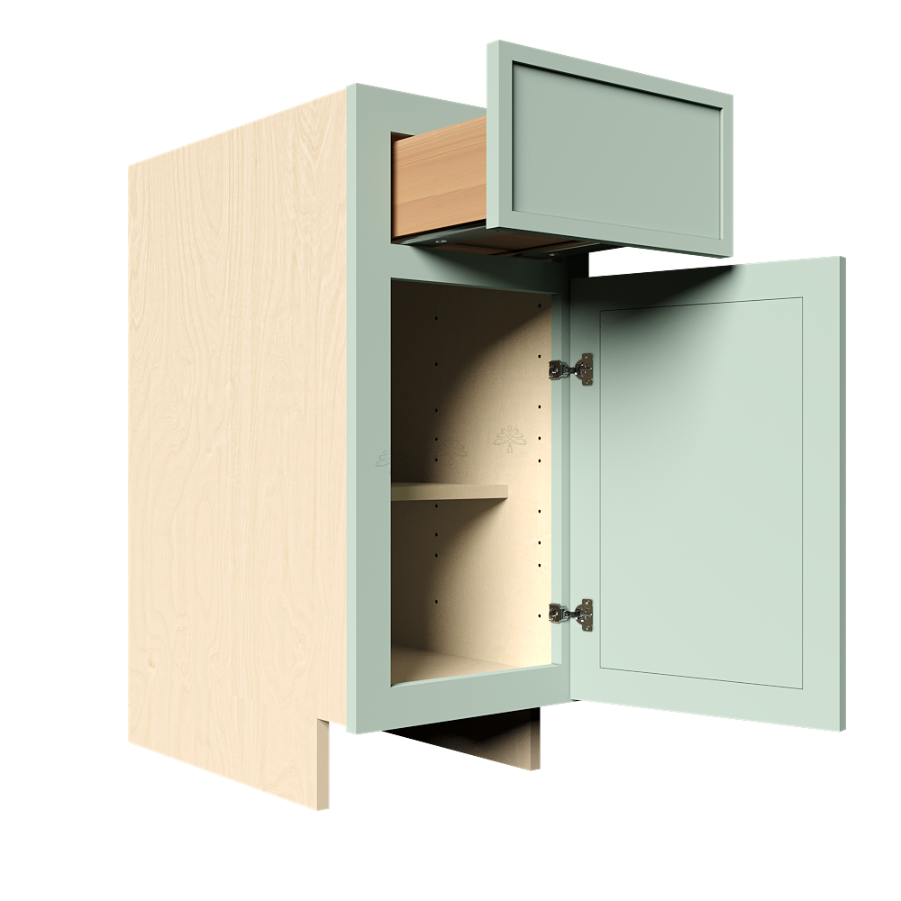 Urban Slim Minty Green Shaker Painted Finish Base Cabinet with 1 Drawer 1 Door and 1 Shelf