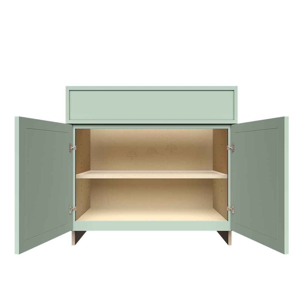 Urban Slim Minty Green Shaker Painted Finish Base Cabinet with 1 Drawer 2 Doors and 1 Shelf