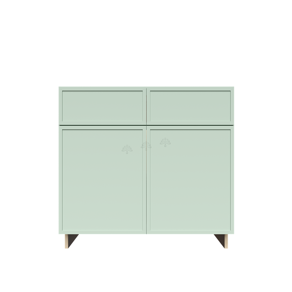 Urban Slim Minty Green Shaker Painted Finish Base Cabinet with 2 Drawers 2 Doors and 1 Shelf