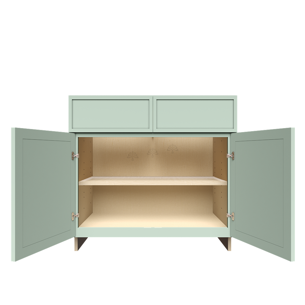 Urban Slim Minty Green Shaker Painted Finish Base Cabinet with 2 Drawers 2 Doors and 1 Shelf