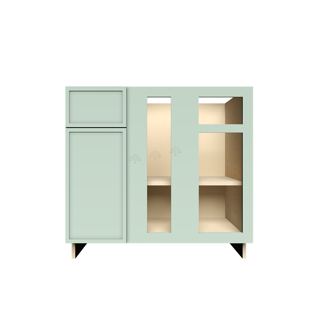 Urban Slim Minty Green Shaker Painted Finish Blind Base Cabinet with 1 Drawer 1 Door and 1 Shelf