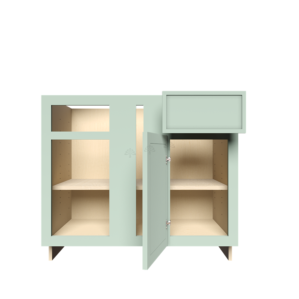 Urban Slim Minty Green Shaker Painted Finish Blind Base Cabinet with 1 Drawer 1 Door and 1 Shelf