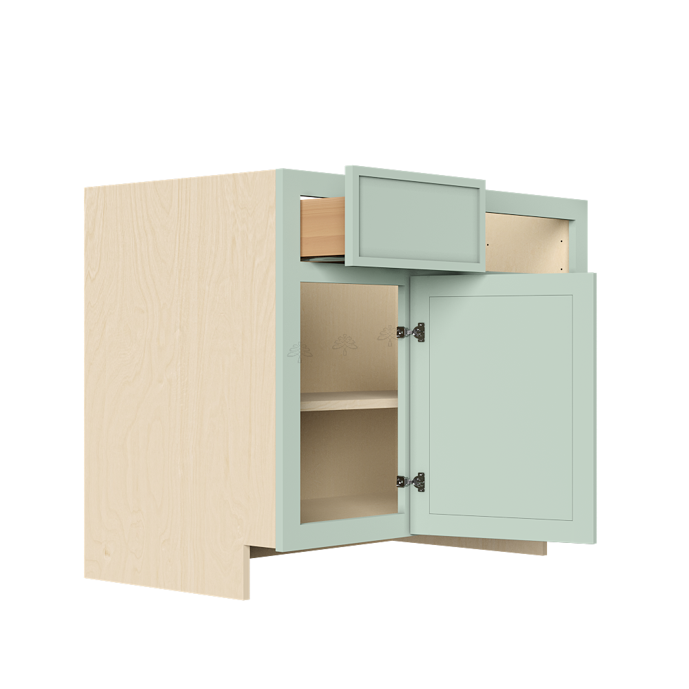 Urban Slim Minty Green Shaker Painted Finish Blind Base Cabinet with 1 Drawer 1 Door and 1 Shelf